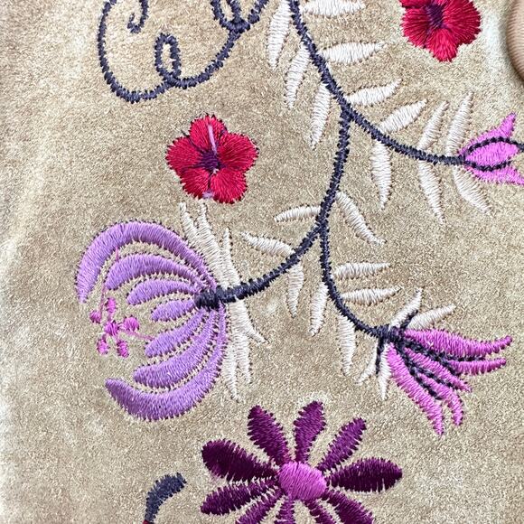 Vintage St John's Bay Women Suede L Embroider Shearling Jacket Penny Lane Floral - Picture 6 of 12